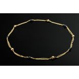 Endless three-row yellow gold 585 necklace with ridged gold beads and lapis lazuli beads, 59g, l. 9