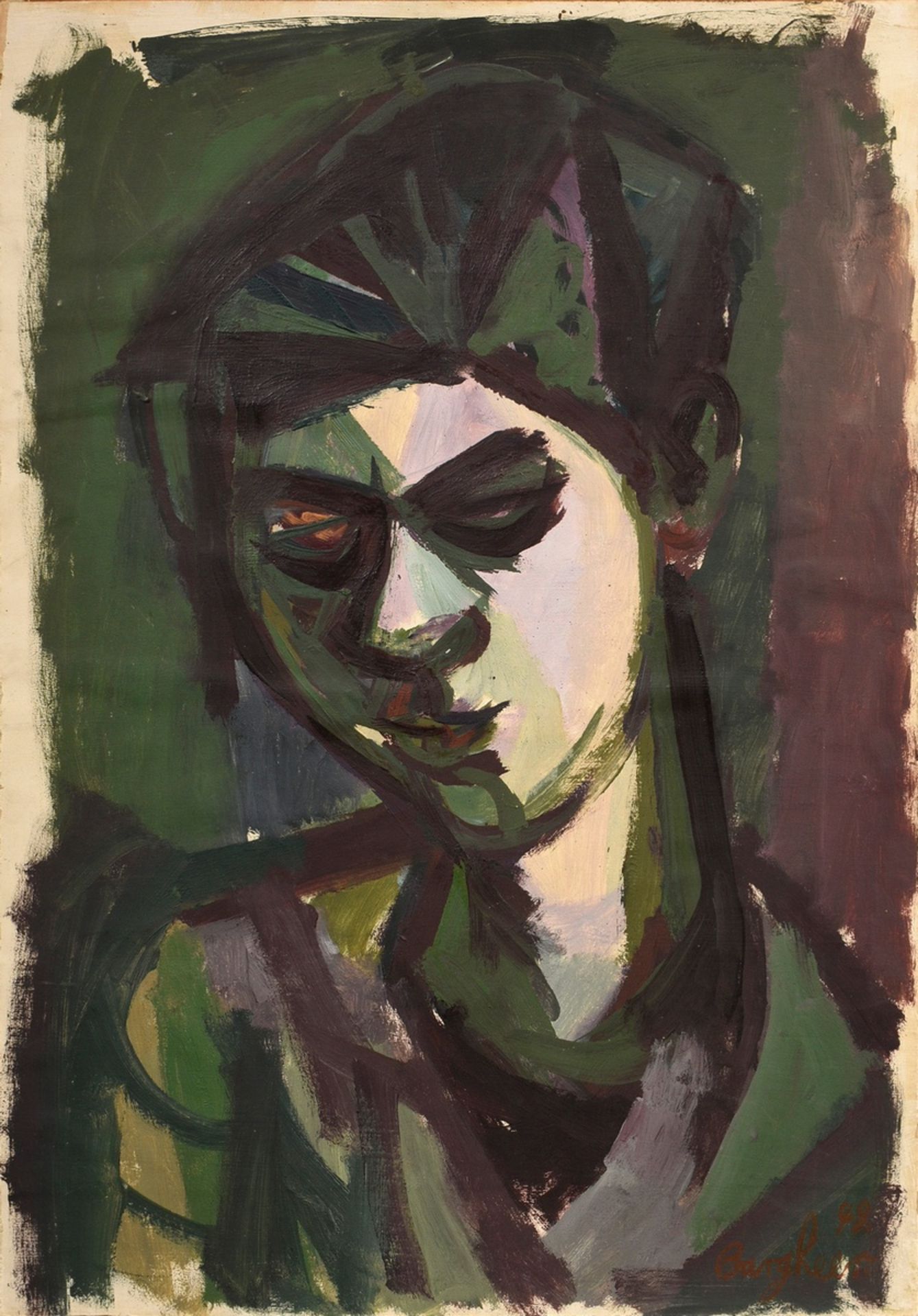 Bargheer, Eduard (1901-1979) "Portrait" 1948, Öl/Papier, auf Faserplatte kaschiert, u.r. sign./dat.
