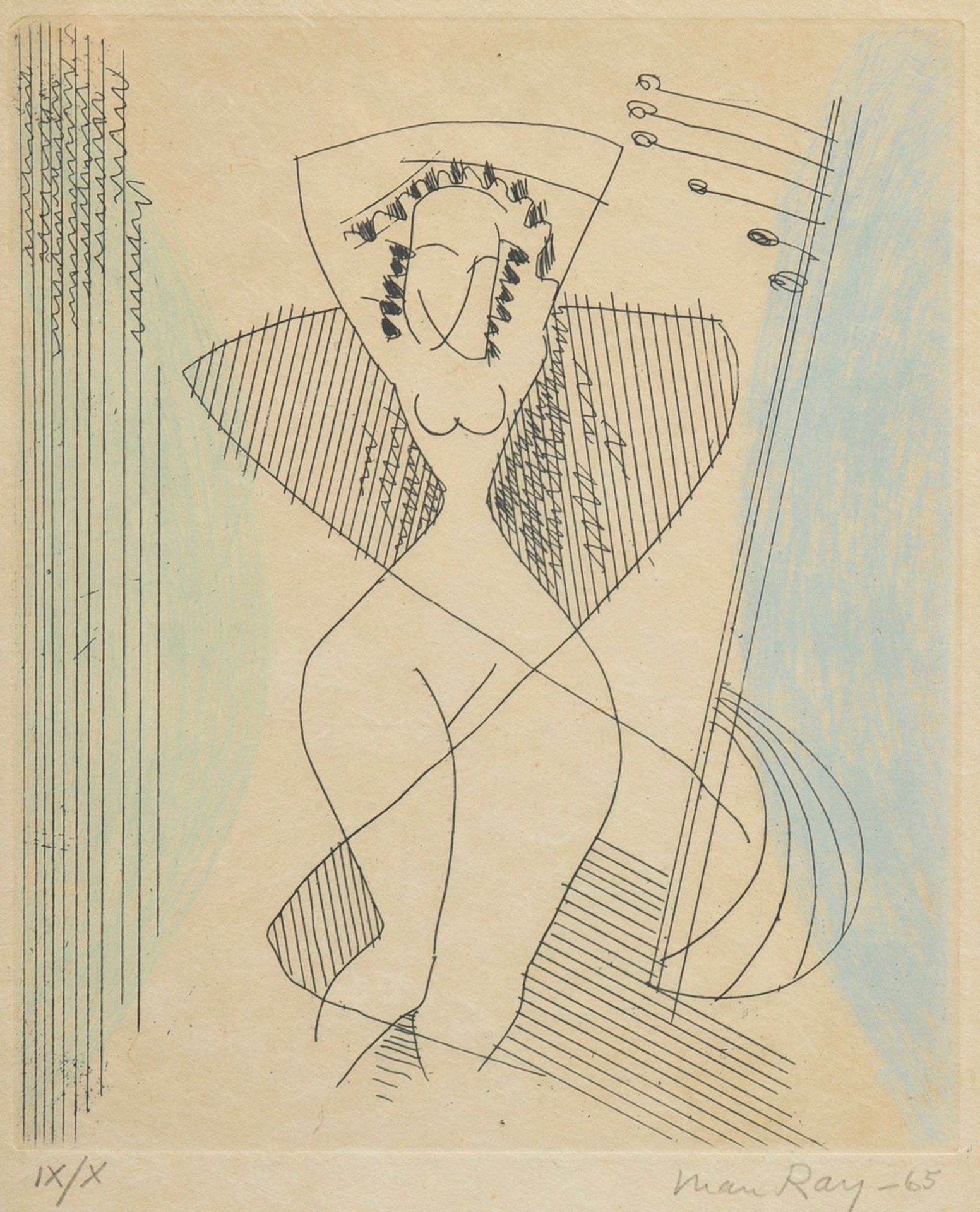 Man Ray (1890-1976) „Pour Crevel“ 1965, Farbradierung/Japanpapier, IX/X, u. sign./num./dat., PM 21x