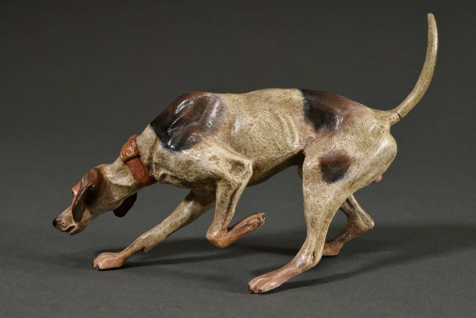 Large Viennese bronze hunting dog "Pointer mit Halsband", approx. 1900, marked on belly: "Geschützt - Image 2 of 7