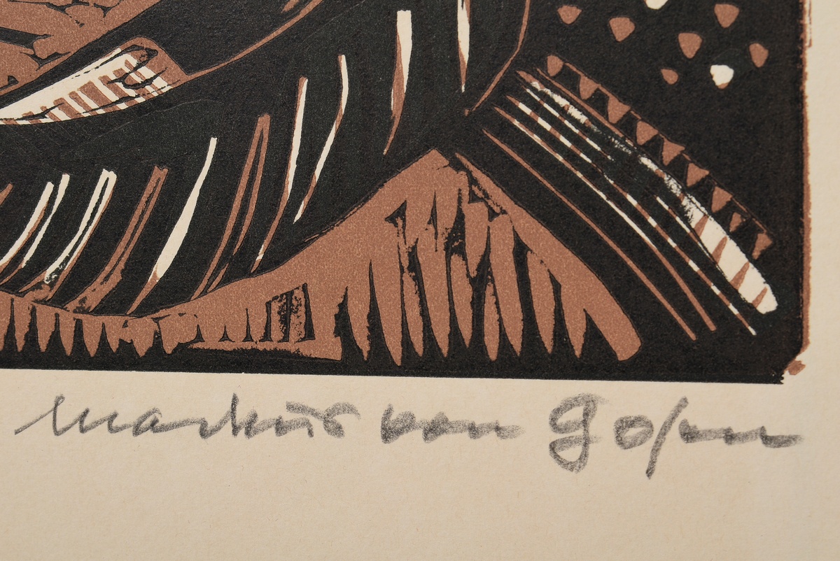 Gosen, Markus von (1913-2004) 'Mythical creature (?)', colour woodcut, mounted on paper, sign. b.r. - Image 3 of 3