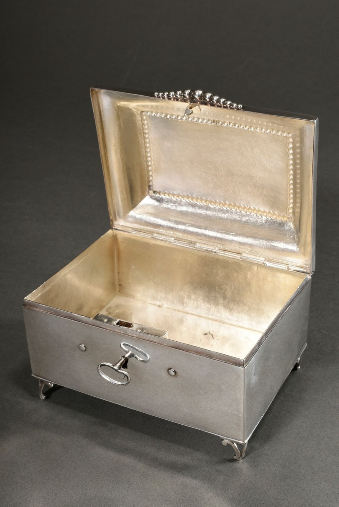 A plain Berlin sugar box on volute feet with pearl frieze and handle strip on the lid, Marked: Corn - Image 6 of 7