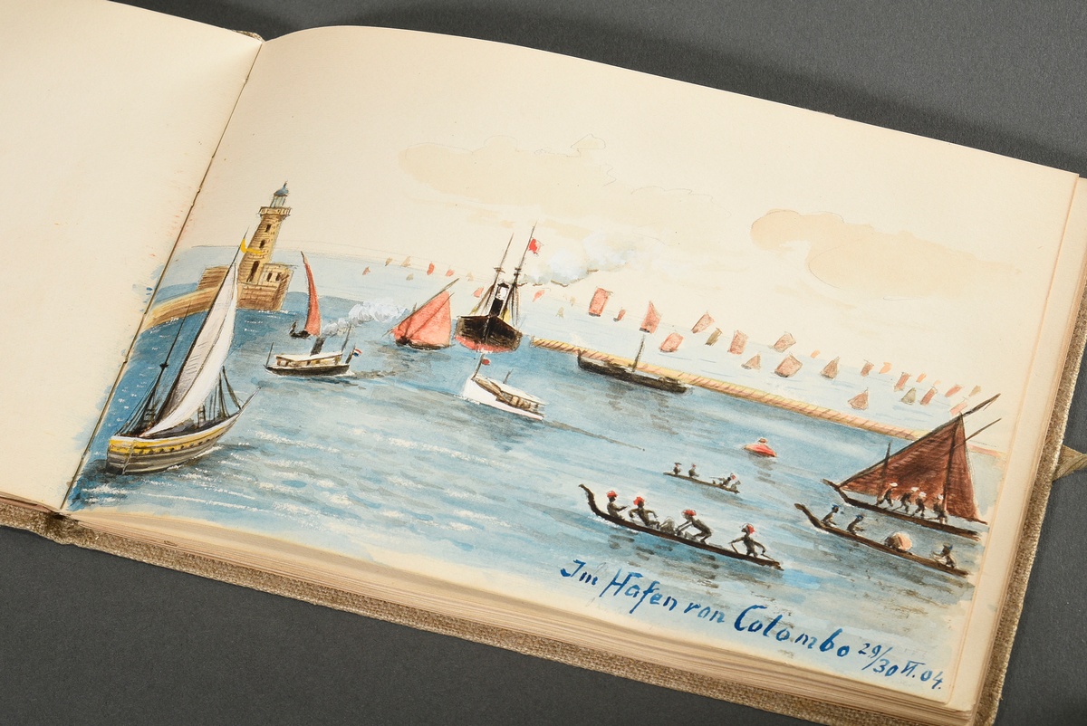 Album "Reise nach China 1904", Gouache/Aquarell/Bleistift, 37 Blätter mit Ansichten von Spanien bis - Bild 5 aus 10