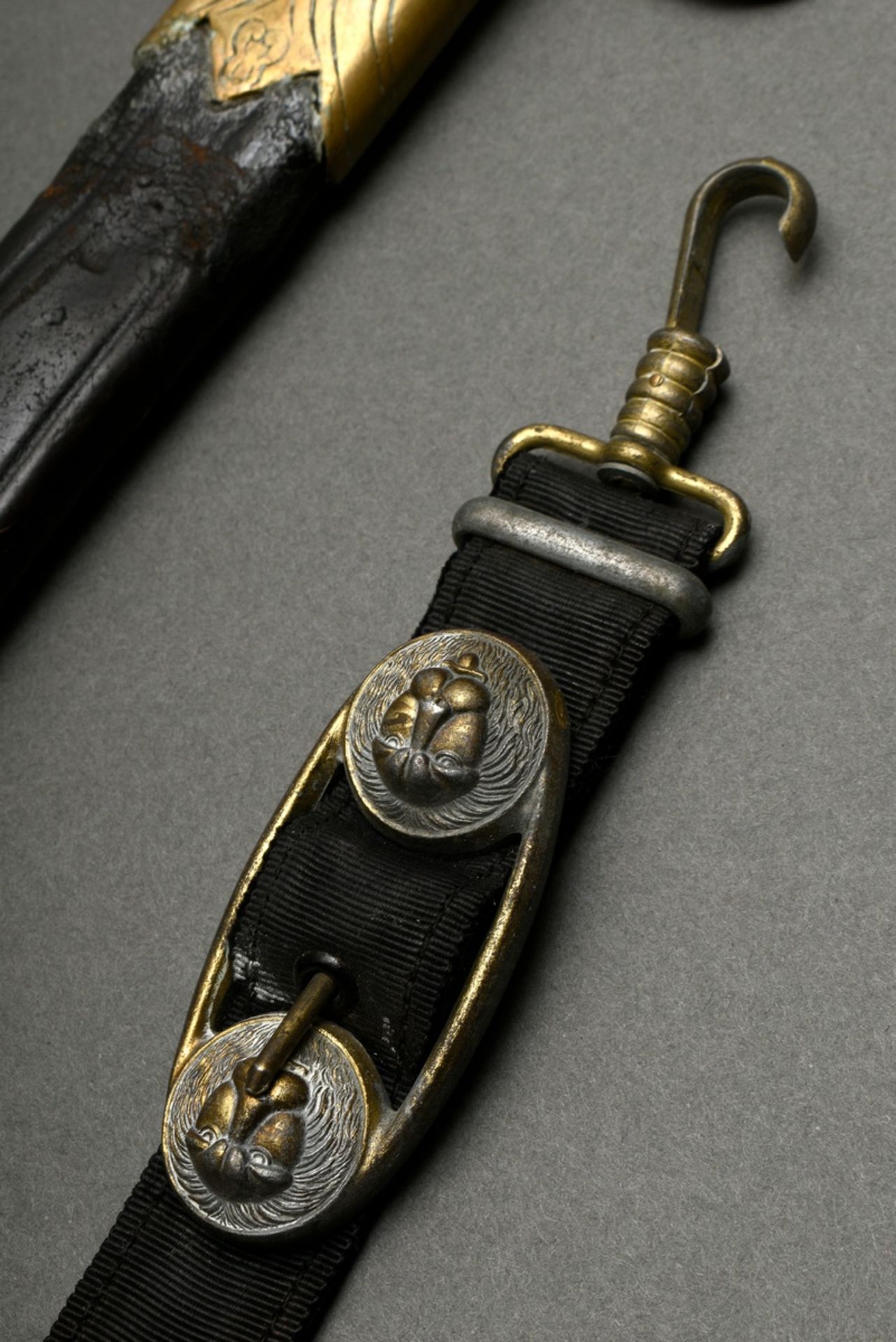 Prussian lion head sabre for the navy, bright damascus blade, maker's mark "W.K.&C." and two marks, - Image 7 of 17