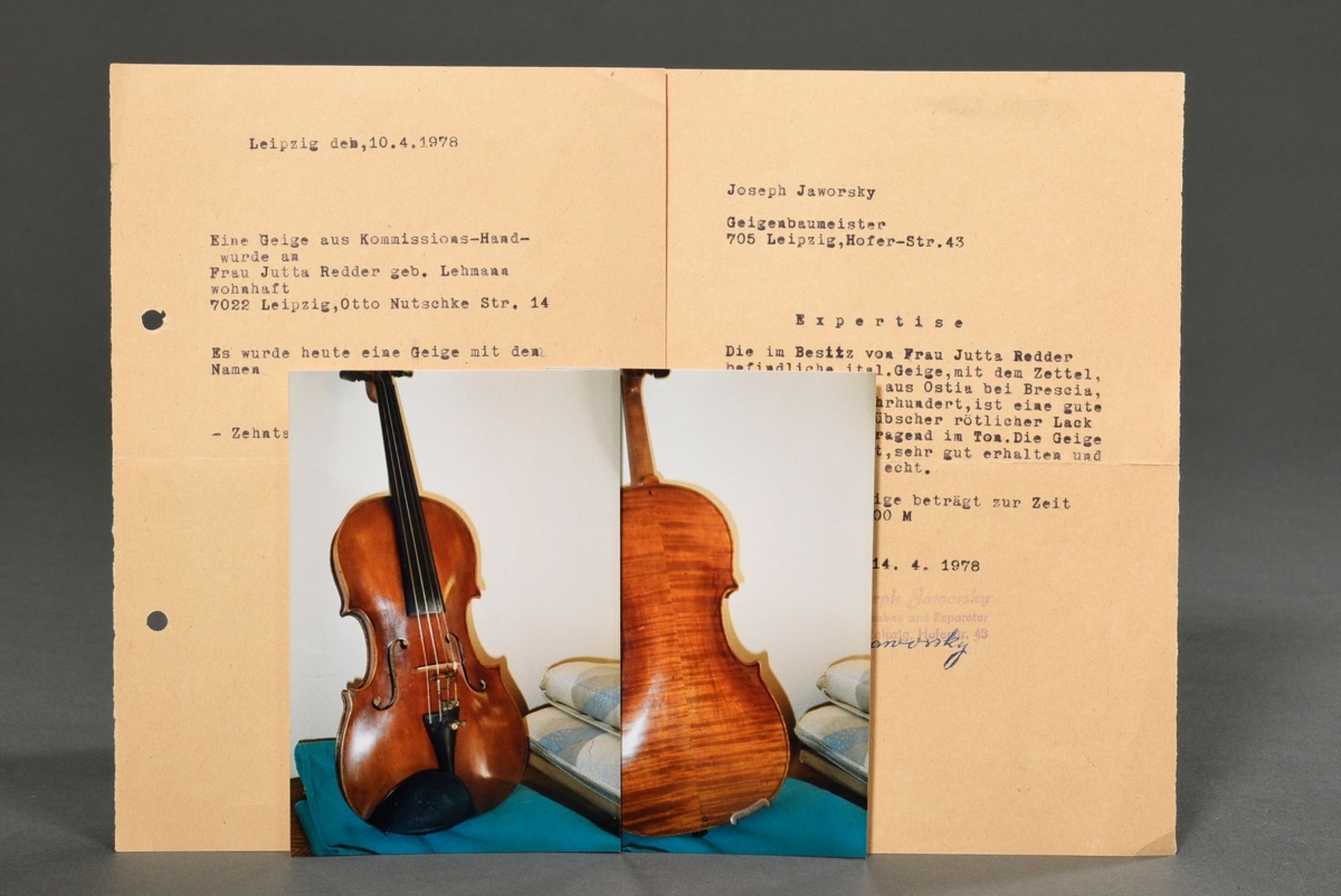 Italienische Meister Geige, 1. Hälfte 19.Jh.., Zettel innen “Domenico Geroni Brescia anno 1836”, ge - Bild 21 aus 21