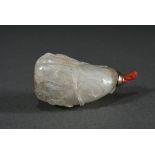 Very small rock crystal snuffbottle in gourd form with semi-sculptural carved "tendrils" relief and