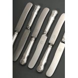 6 large knives with applied coat of arms ‘Rose under winged helmet’ and monogram ‘EJ’ under crown, 