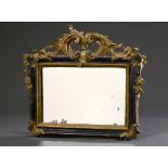 Small rococo altar mirror with carved frame, painted black and gold, 18th century, old mirror glass