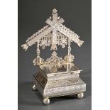 Russian salt cellar with richly engraved ornamental decoration in a traditional throne shape with a