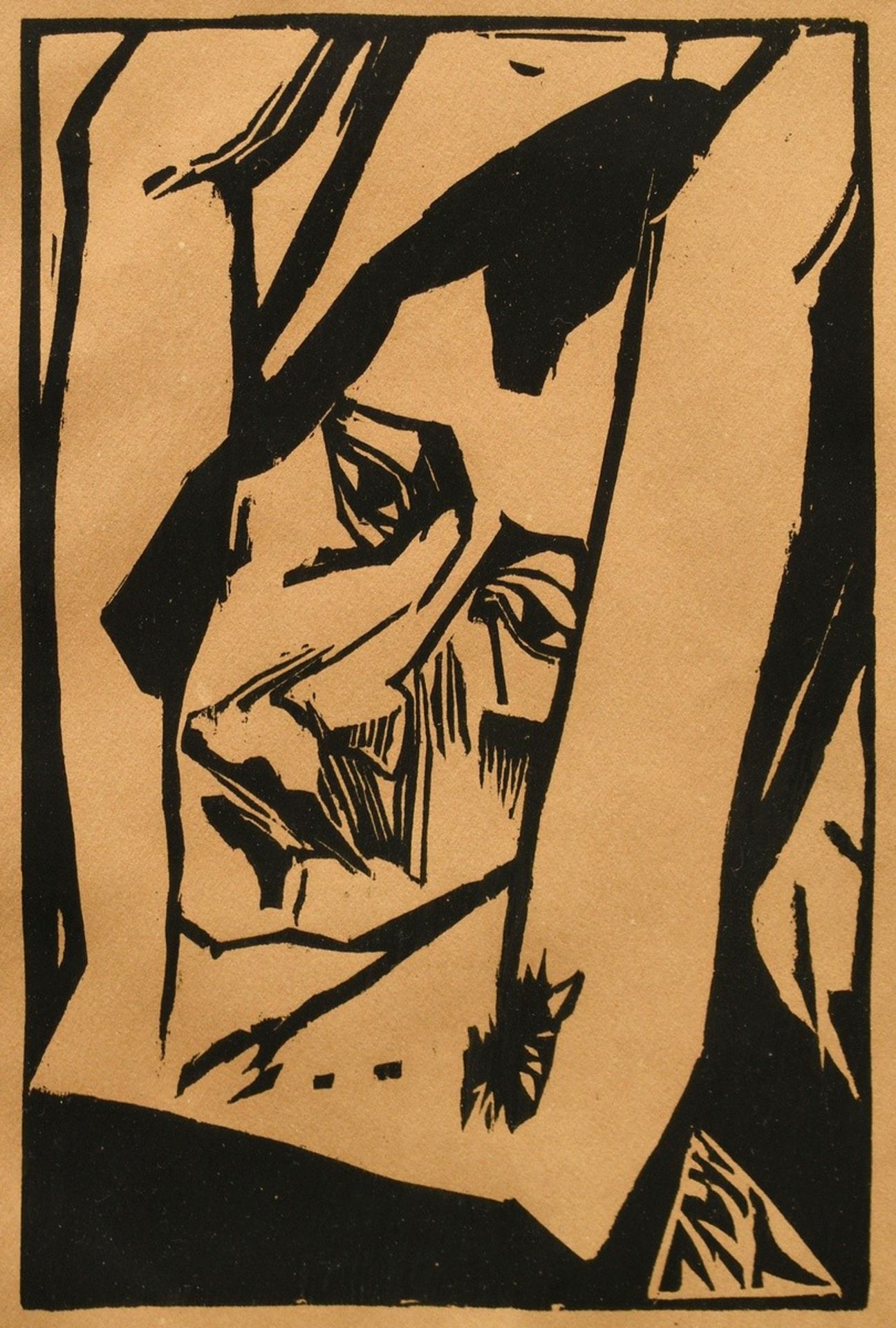 Heckel, Erich (1883-1970) „Mädchenkopf“ 1913, Holzschnitt, aus: "Genius. Zeitschrift für werdende u