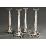 4 Danish Empire candlesticks with latticework in foot and spout as well as leaf friezes and abstrac