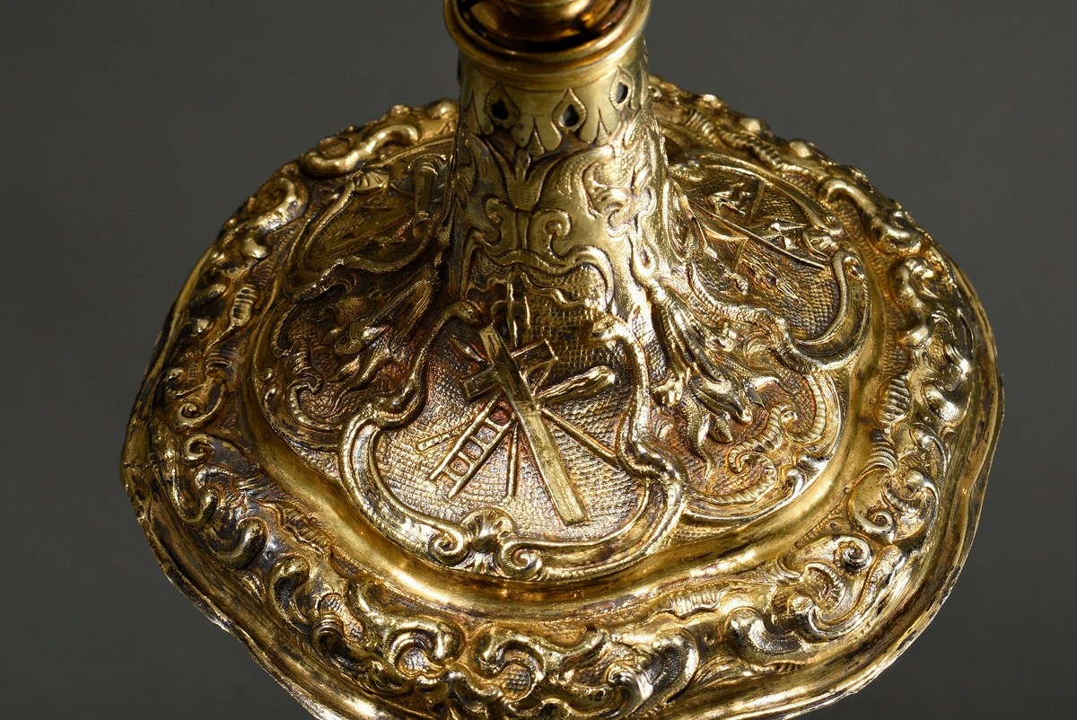 A Baroque communion chalice on a six-panelled foot with rich cartouche relief and 3 amorphous carto - Image 5 of 6