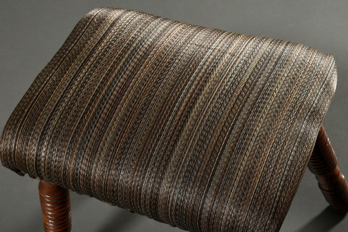 Small stool with turned legs and rectangular horsehair cushion, England 19th century, 30x32x23cm - Image 2 of 3