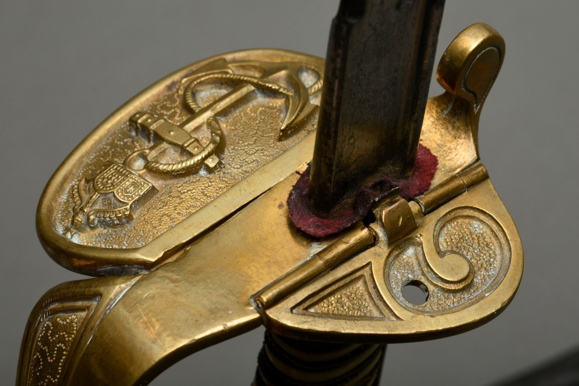 Prussian lion head sabre for the navy, bright damascus blade, maker's mark "W.K.&C." and two marks, - Image 15 of 17