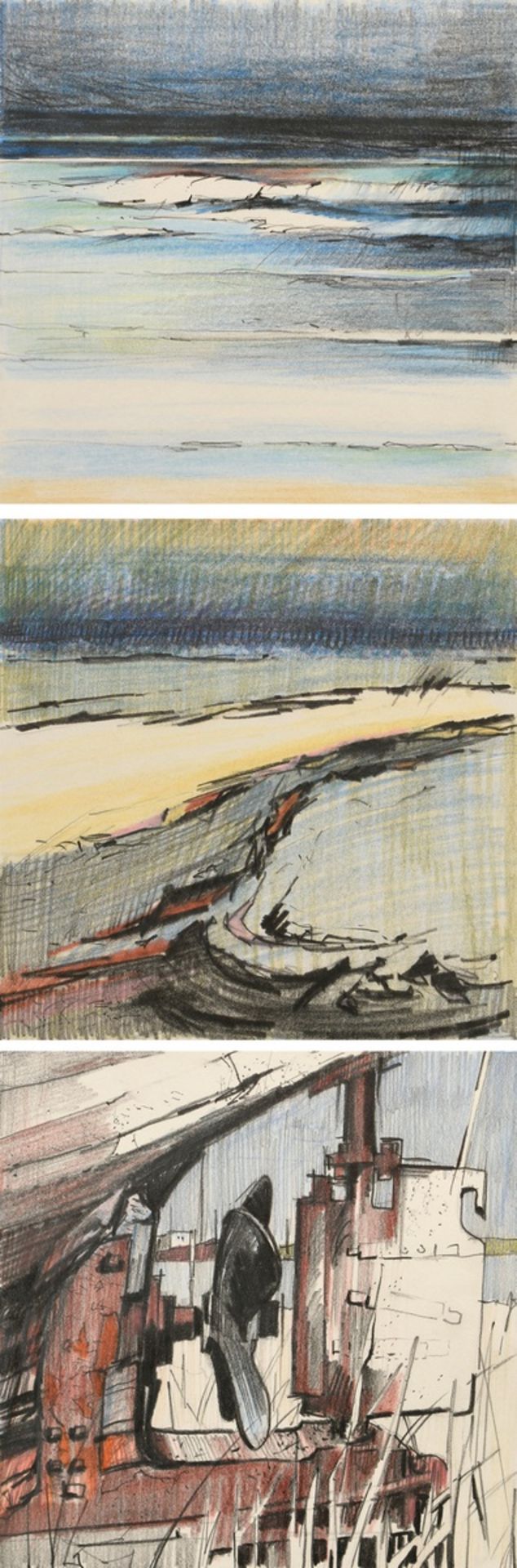 3 Tegtmeier, Claus (*1946) "Sand stripes", High and Dry" and "Night flood", pencil/coloured pencil,
