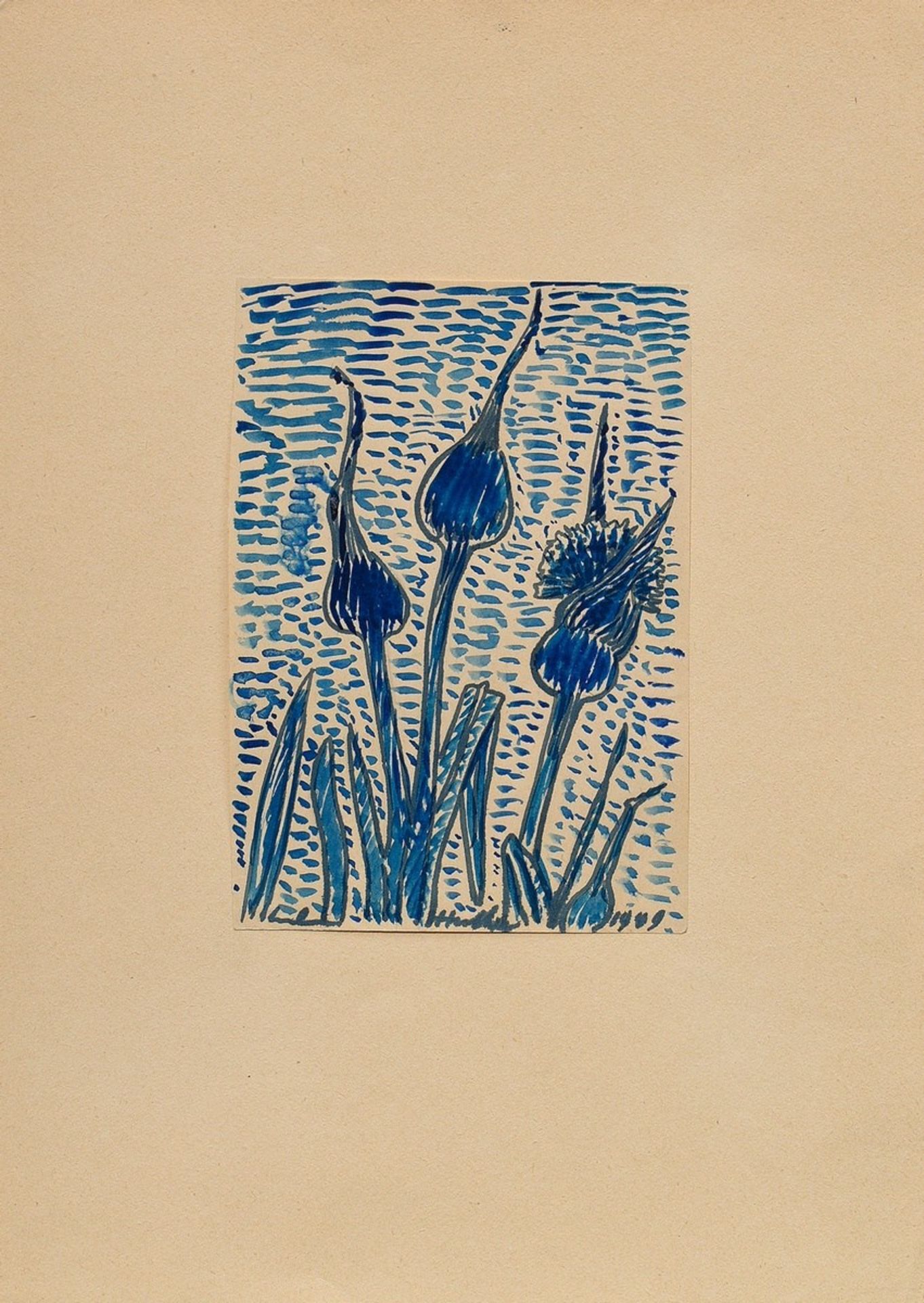 Hüther, Julius (1881-1954) "Blumen", Tinte, u. sign./dat., auf Papier montiert, 14,8x10,4cm (29,7x2 - Bild 2 aus 3