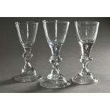 3 Baroque goblets in the Lauenstein style, colourless, slightly greyish glass, bell-shaped base wit