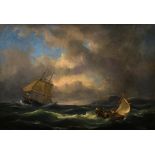 Emmerik, Govert van (1808-1882) "Ships in stormy sea", oil/canvas probably doubled, lower right sig