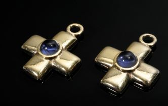 Paar vergoldete Silber 925 Kreuz Einhänger mit blauvioletten Farbstein Cabochons, MZ: CHERUBIN von