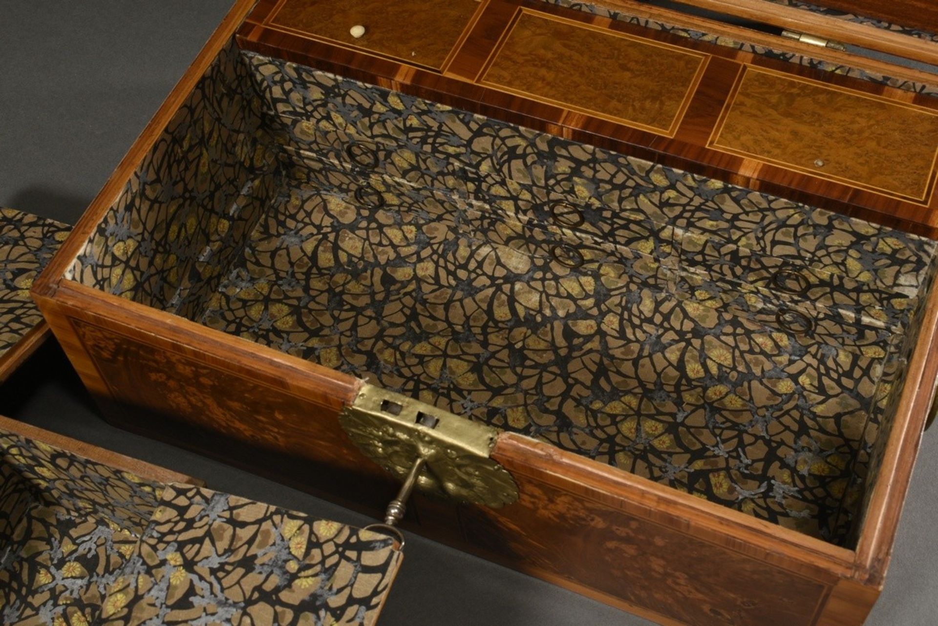 Baroque casket with florally inlaid and colourfully painted case and gilded and chased metal fittin - Image 12 of 13