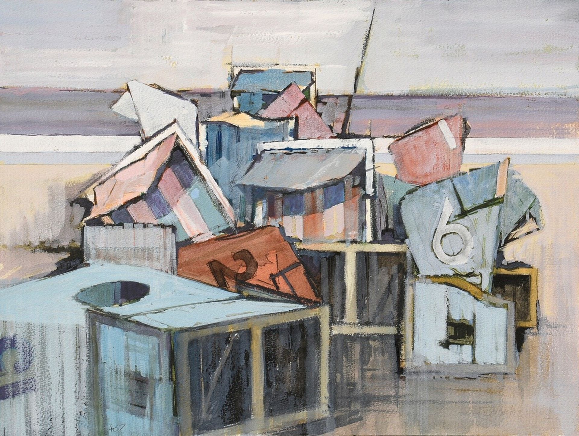 Tegtmeier, Claus (*1946) "Geborgene Strandkörbe", Aquarell/Gouache, u.r. sign., num., 36x47,8cm