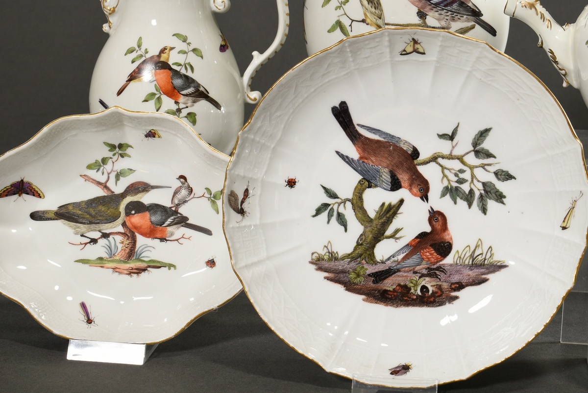 21 Pieces Meissen service with polychrome "Bird and Insects" painting on Ozier relief, c. 1750, con - Image 17 of 27