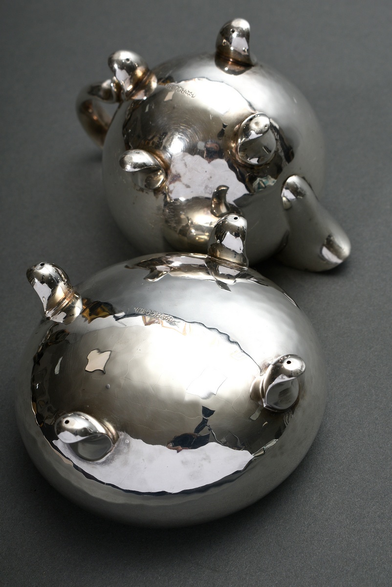 2 Pieces of sugar and cream on small feet, Hugo Böhm & Co, silver 800, 166g, h. 4.5/7.2cm - Image 3 of 4