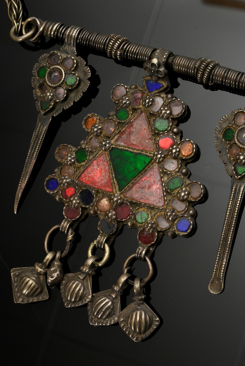 3 Various pieces of Afghan headdress, ring and necklace with colorful stones and bells, l. 28/27/Ø5 - Image 10 of 11