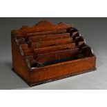 Oak standing collector for letters with porcelain inkwells and pen tray, around 1900, 24.5x39x22.5c