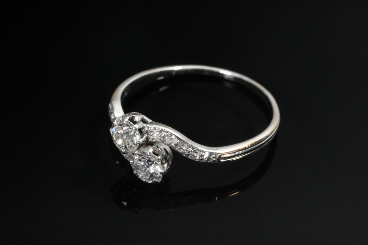 Fine Art Deco white gold 750 Toi et Moi ring with old-cut diamonds (approx. 0.50ct/VSI/W), 1.7g, si - Image 2 of 3