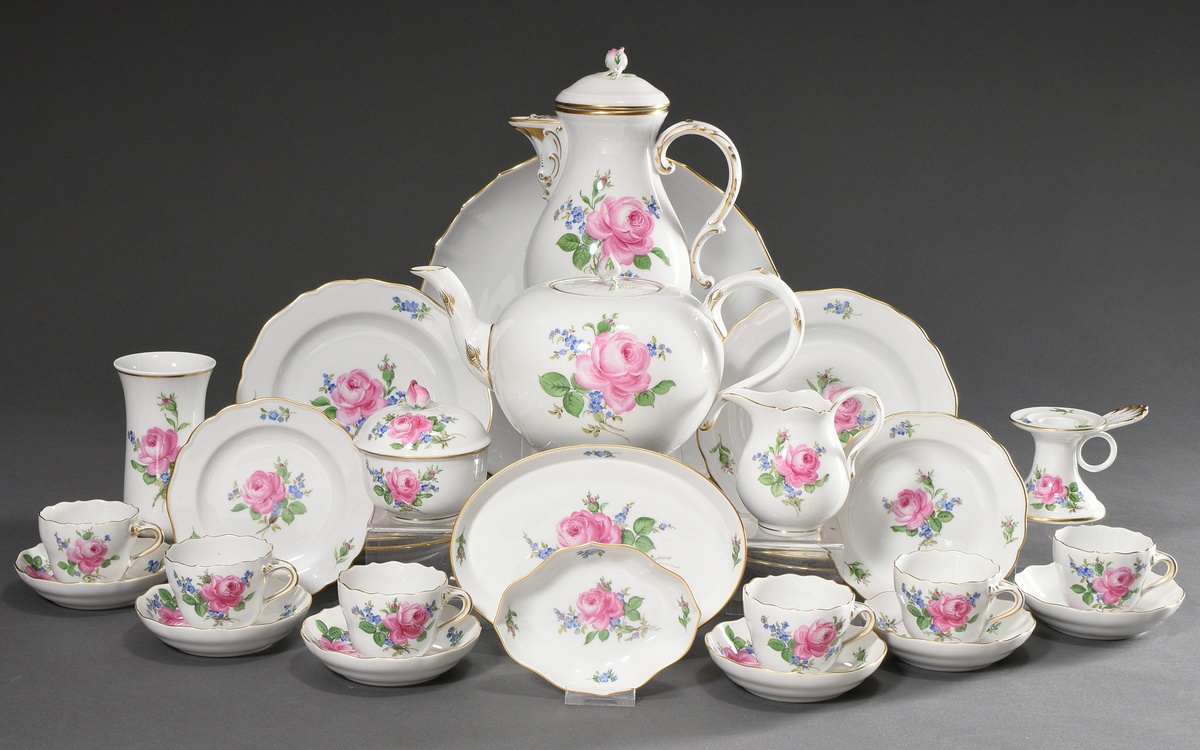 23 Pieces Meissen mocha service "Rosa Rose mit Vergissmeinnicht" gold painted, form Neuer Ausschnit - Image 2 of 10