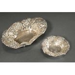 2 various small bowls with floral decor on ball feet, Java, silver, 192g, Ø 10cm, 20x13.5cm, signs 