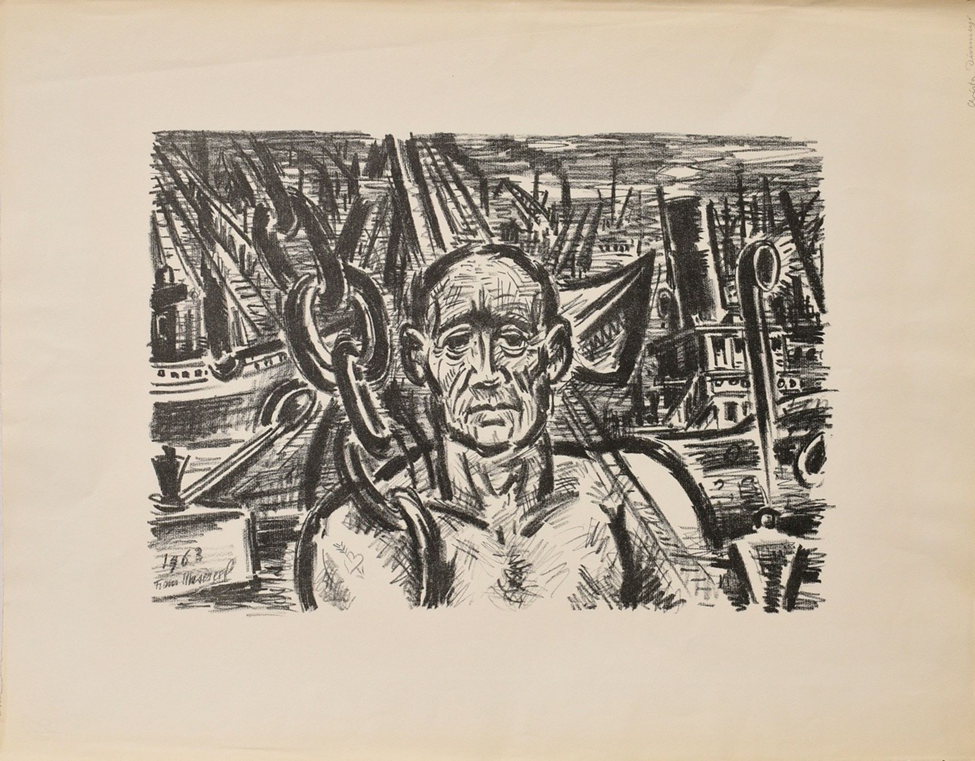Masareel, Frans (1889-1972) 'Sailor' 1963, lithograph, sign./dat. in stone, Griffelkunst, PM 30.5x4 - Image 2 of 3