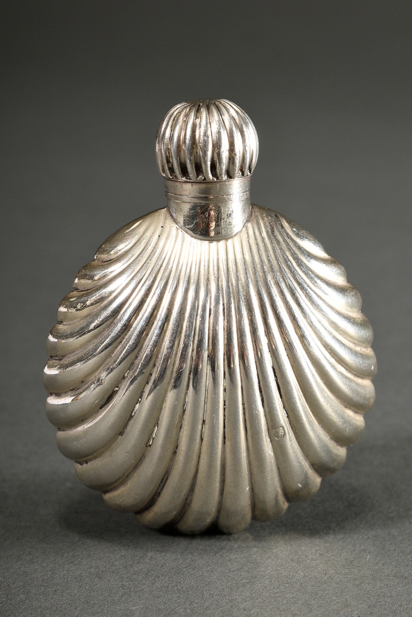 Shell-shaped flacon with screw cap, MZ: James Dixon & Sons, Sheffield 1898, silver 925, 33g, h. 7cm