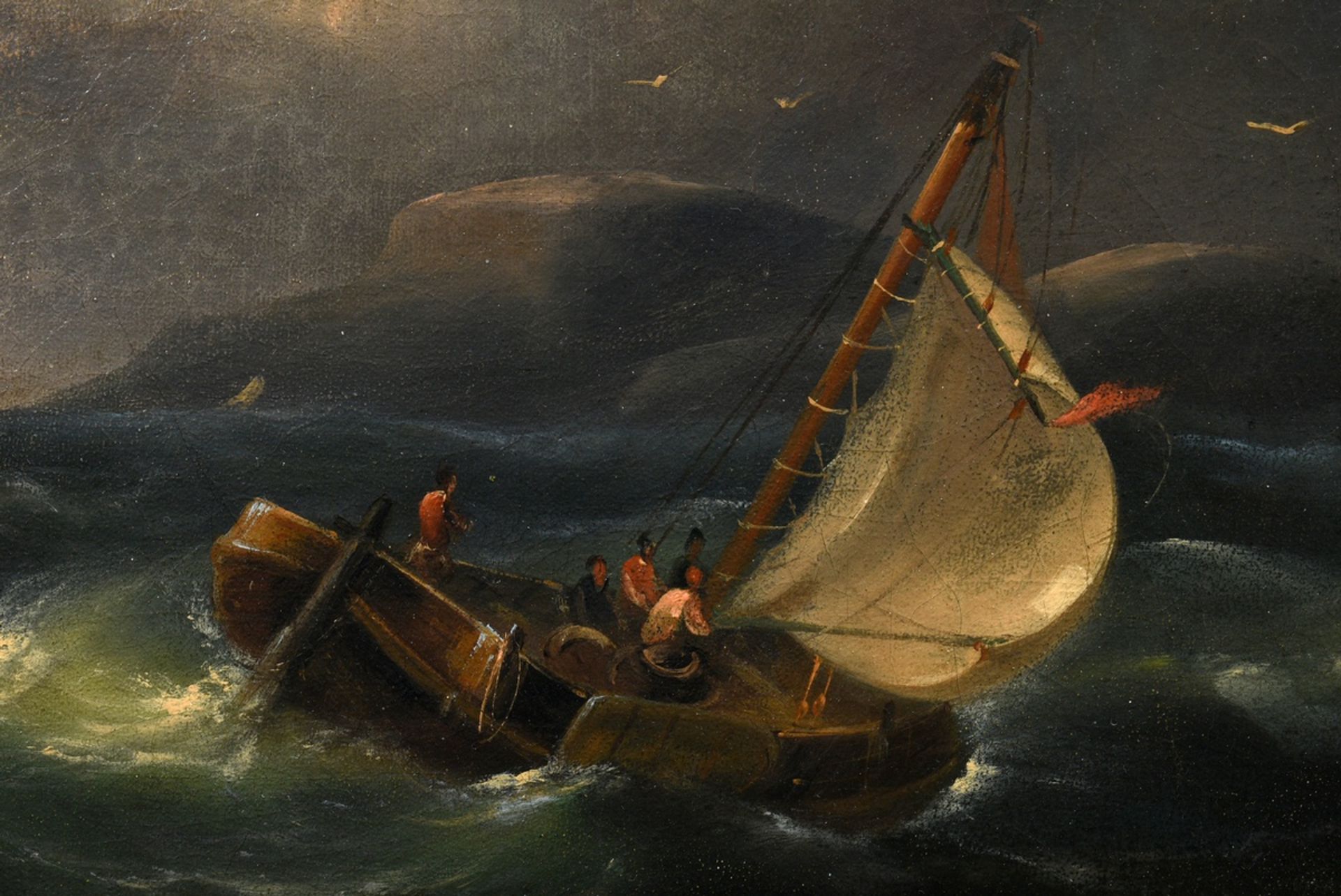 Emmerik, Govert van (1808-1882) "Ships in stormy sea", oil/canvas probably doubled, lower right sig - Image 3 of 6