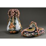 2 Diverse Teile Jugendstil Keramik mit plastischen Blüten und gepudertem Golddekor, Amphora-Werke, 