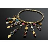 Extravagant multicolour necklace with topazes, citrines, smoky quartz, tourmalines, amethysts, garn