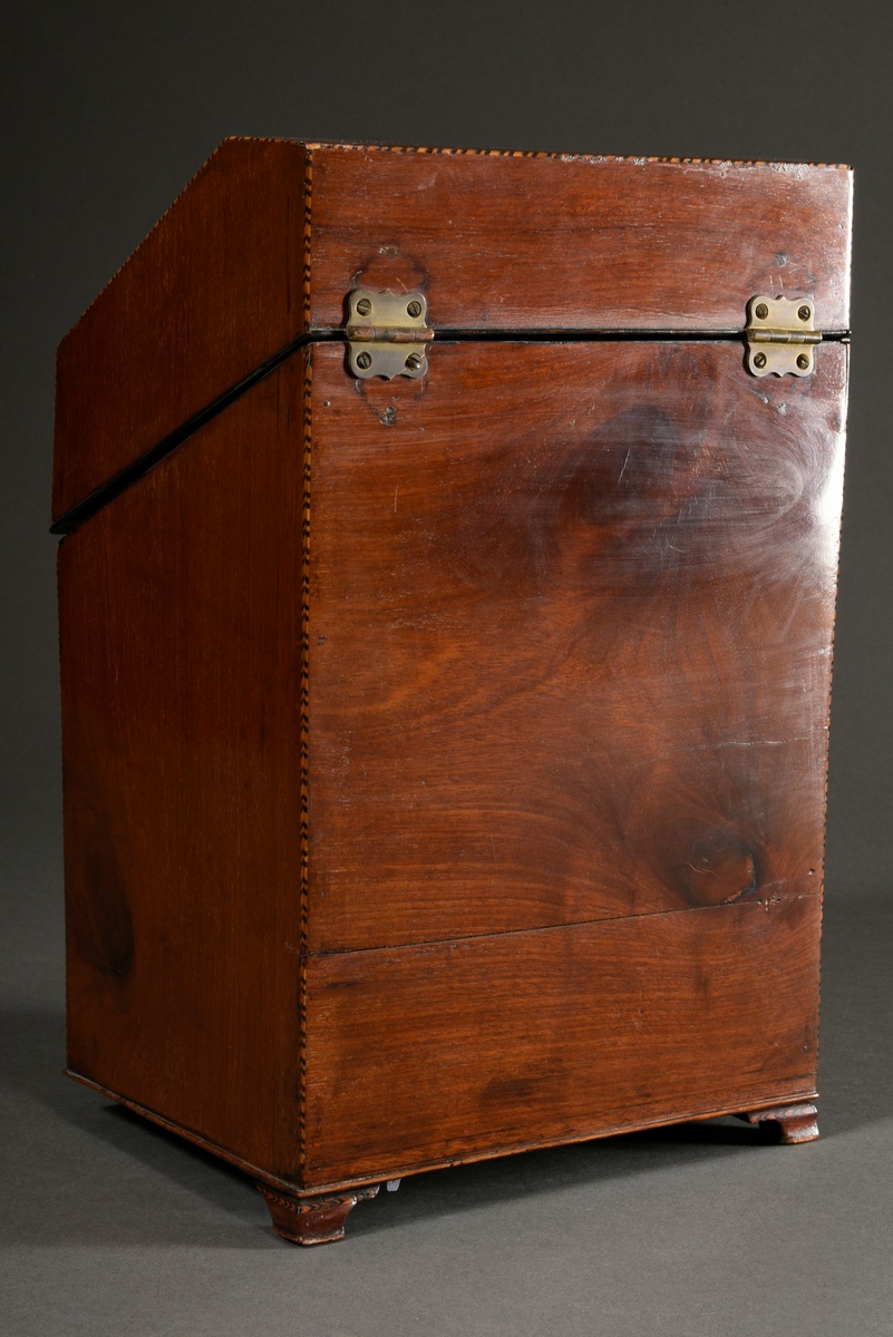 English mahogany letterbox with fine star and ribbon inlays, interior with 7 compartments, early 19 - Image 3 of 6