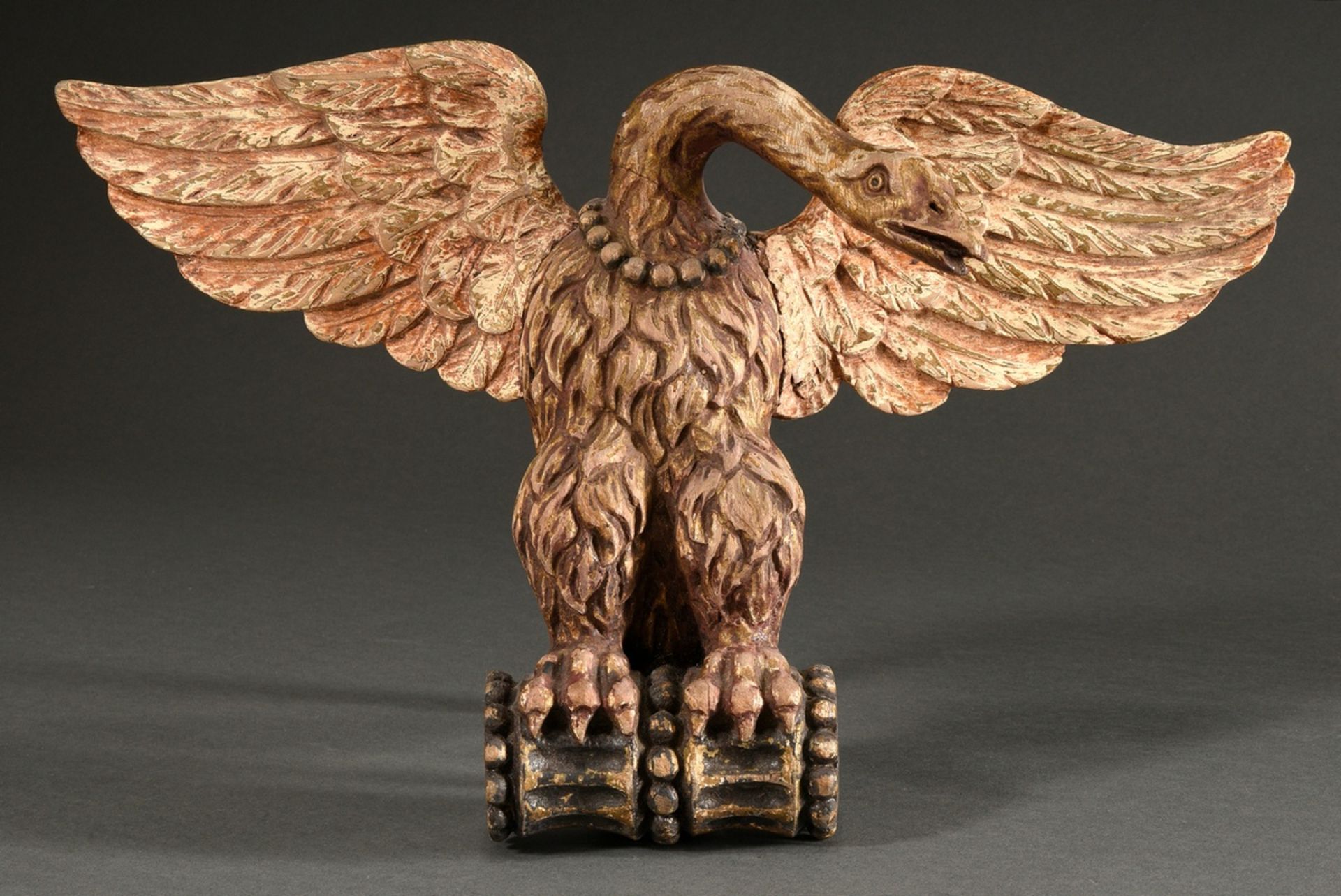 Elegant Empire carving applique ‘Eagle with outstretched wings’, early 19th century, wood with orig