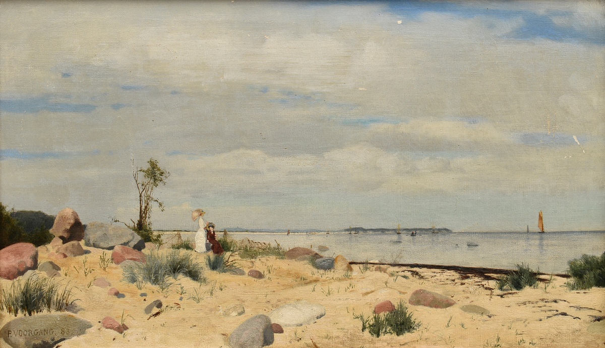 Vorgang, Paul (1860-1927) "Beach Walk" 1883, oil/canvas, sign./dat. lower left, 30.5x50.5cm (w.f. 3