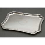Rectangular tray with quadruple indented rim and gothic engraved cartouche, 2nd half 19th century, 
