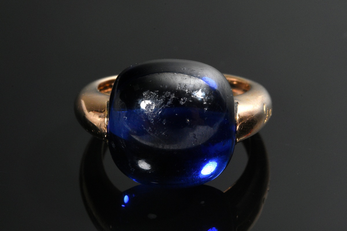 Doris Gioielli rose gold 750 ring with synthetic blue spinel cabochon (13,5x14mm), signed, 9,4g, si - Image 3 of 4