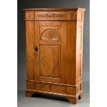 Small one-door Bremen sun cabinet with straight body and drawer in the base, cornice with applied s