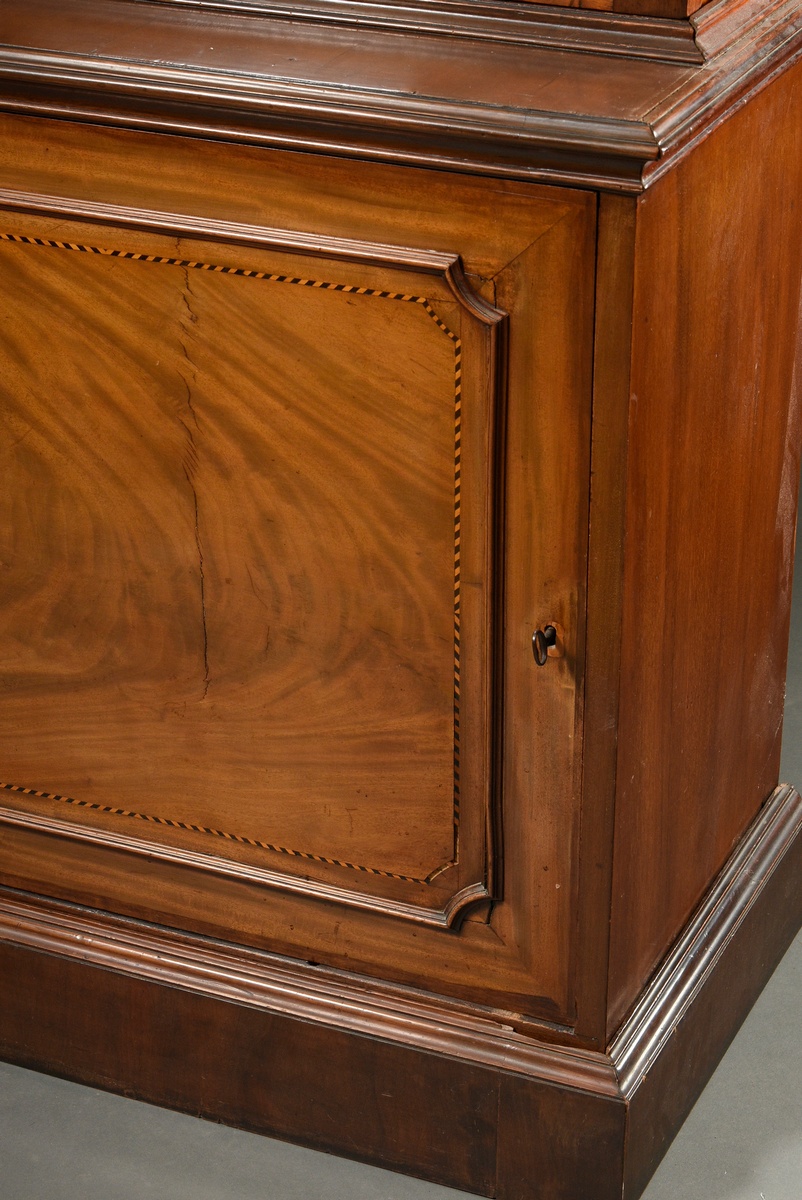 2 English bookcase library cabinets with round gables and floral carving reliefs in the Neoclassica - Image 9 of 14