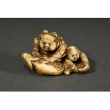 Fine ivory netsuke "Ebisu and boy on large bream", sign. Masafumi 正文, Japan, Meiji period, approx.