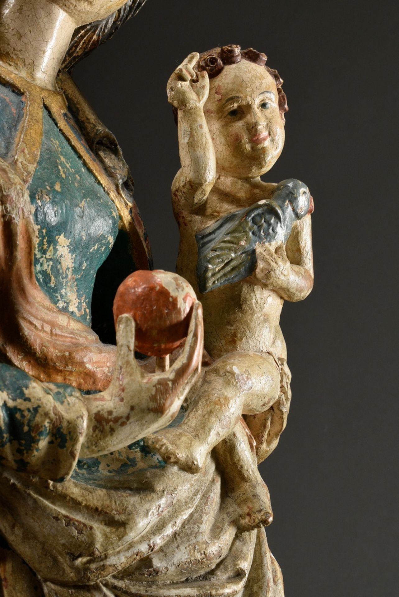 Bäuerliche "Muttergottes mit Kind" im spätgotischem Stil, auf oktogonaler Basis stehende Madonna mi - Bild 15 aus 19