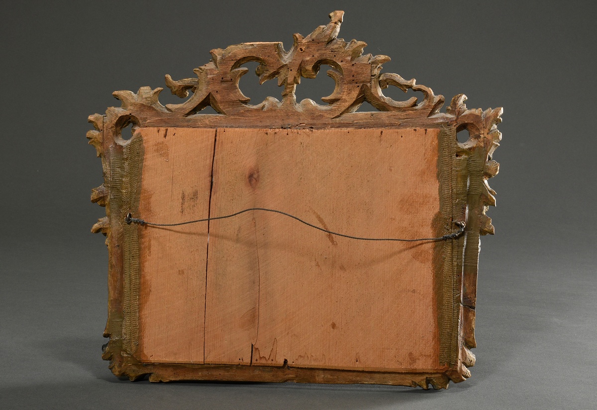 Small rococo altar mirror with carved frame, painted black and gold, 18th century, old mirror glass - Image 5 of 6