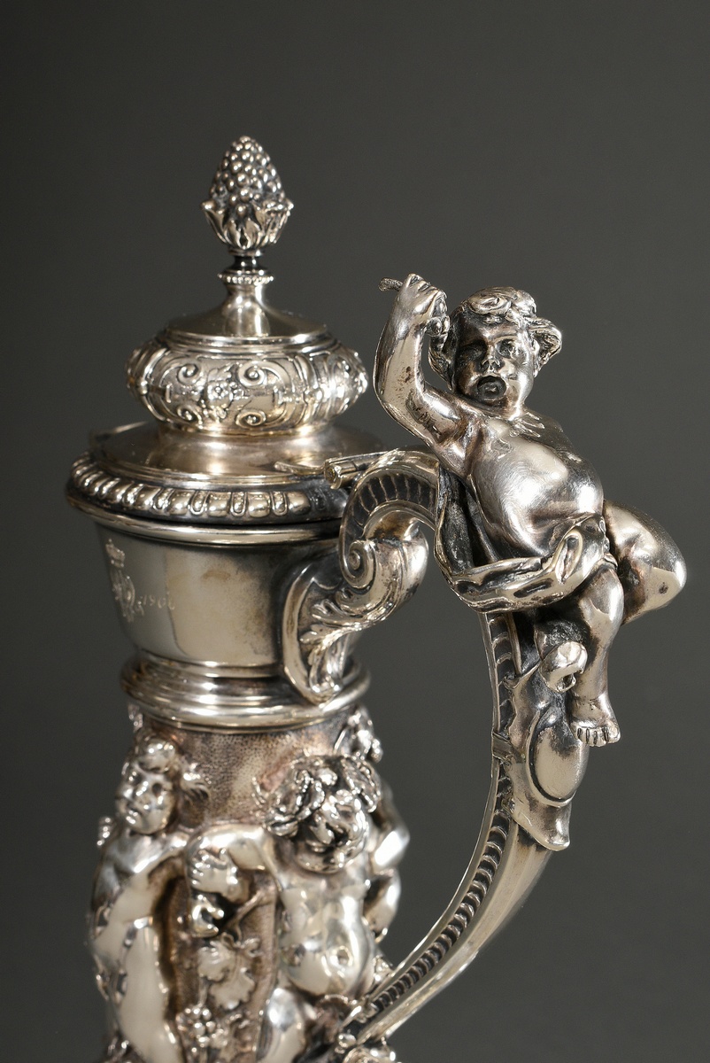An imposing Baccarat-cut crystal tankard with opulent figural silver mounting ‘Putti as Bacchantes’ - Image 3 of 8