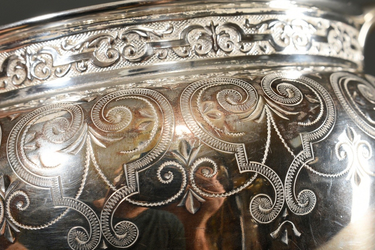 Silver sugar bowl with ear handles and rich ornamental engraved decoration, Koch & Bergfeld, model  - Image 3 of 5