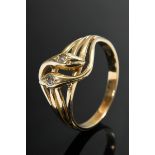 Delicate yellow gold 585 double snake ring with small octagonal diamonds (approx. 0.06/SI/W), 3g, s